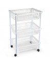Tradineur - Carrito verdulero de plástico con 3 niveles y ruedas, cestas apilables portaobjetos, frutas, verduras, cocina, baño