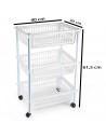 Tradineur - Carrito verdulero de plástico con 3 niveles y ruedas, cestas apilables portaobjetos, frutas, verduras, cocina, baño