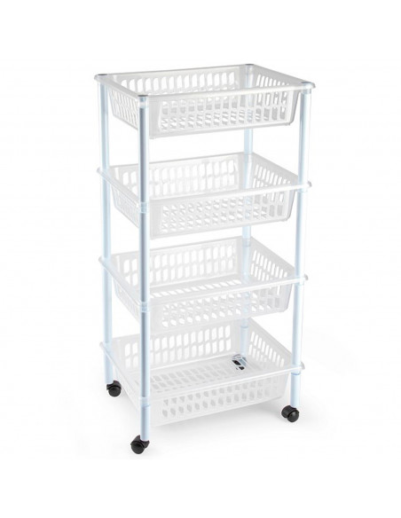 Tradineur - Carrito verdulero modelo PLFT de plástico con 4 niveles y ruedas, cestas apilables portaobjetos, frutas, verduras, c Tradineur - Carrito verdulero modelo PLFT de plástico con 4 niveles y ruedas, cestas apilables portaobjetos, frutas, verduras, c