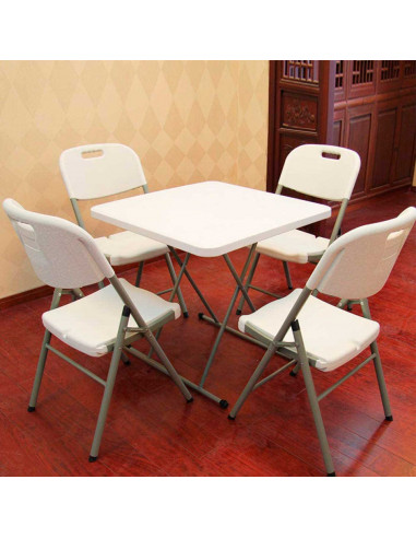 Tradineur - Mesa plegable con estructura de metal y plástico, altura fija, patas antideslizantes, portátil, jardín, camping, hog