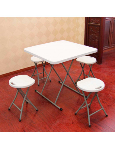 Tradineur - Mesa plegable con estructura de metal y plástico, altura fija, patas antideslizantes, portátil, jardín, camping, hog
