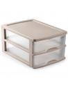 Tradineur - Cajonera de sobremesa con 2 cajones transparentes, plástico, torre de almacenaje multiusos, ordenación, hogar (Marró