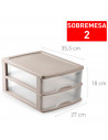 Tradineur - Cajonera de sobremesa con 2 cajones transparentes, plástico, torre de almacenaje multiusos, ordenación, hogar (Marró