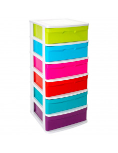 Tradineur - Cajonera de almacenaje modelo Sena, 6 cajones multicolor, plástico, torre de ordenación multiusos, hogar (Blanco, 96