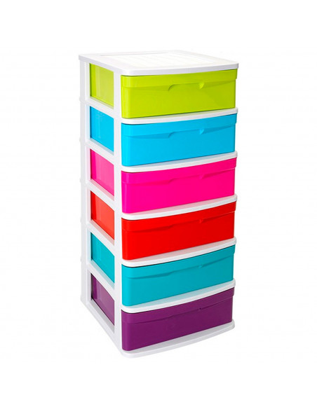 Tradineur - Cajonera de almacenaje modelo Sena, 6 cajones multicolor, plástico, torre de ordenación multiusos, hogar (Blanco, 96 Tradineur - Cajonera de almacenaje modelo Sena, 6 cajones multicolor, plástico, torre de ordenación multiusos, hogar (Blanco, 96