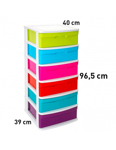 Tradineur - Cajonera de almacenaje modelo Sena, 6 cajones multicolor, plástico, torre de ordenación multiusos, hogar (Blanco, 96