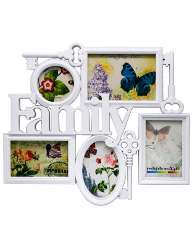 Marco para 5 fotos de pared múltiple 39 x 45 x 2 cm decoración del hogar family. Multimarco portafotos color blanco