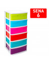 Tradineur - Cajonera de almacenaje modelo Sena, 6 cajones multicolor, plástico, torre de ordenación multiusos, hogar (Blanco, 96