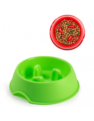 Tradineur - Comedero anti glotón de plástico para mascotas, cuenco para perros, tazón, plato para comer lentamente, digestión fá