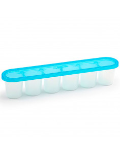 Tradineur - Cubitera de plástico con tapa azul, molde para 6 cubitos de hielo grandes, fácil extracción, cócteles, whisky, fabri
