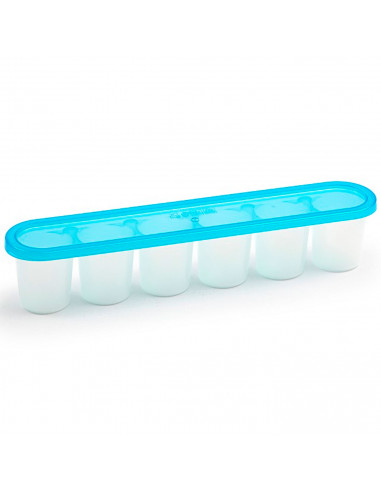 Tradineur - Cubitera de plástico con tapa azul, molde para 6 cubitos de hielo grandes, fácil extracción, cócteles, whisky, fabri
