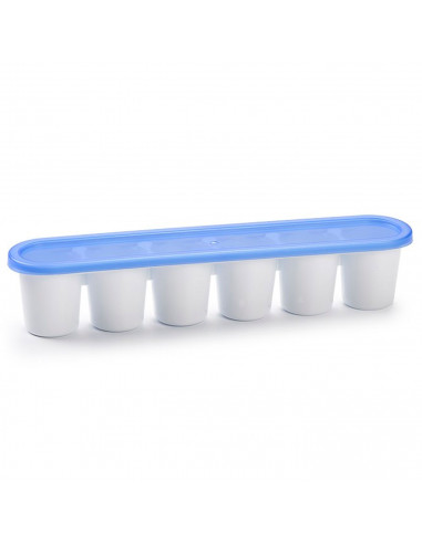 Tradineur - Cubitera de plástico con tapa azul, molde para 6 cubitos de hielo grandes, fácil extracción, cócteles, whisky, fabri