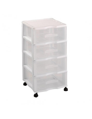 Cajonera color blanco wagon 4 cajones con ruedas 67,5 x 37 x 39,3 cm.  Contenedor de plástico para folios especial para oficina