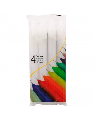 Tradineur - Pack de 4 velas alargadas, velas de mesa cilíndricas, parafina y mecha de algodón, sin perfume, rituales y ceremonia