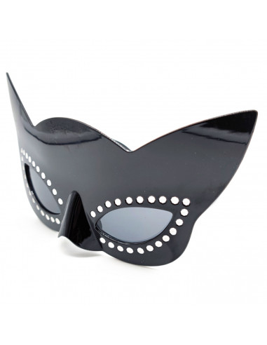 Tradineur - Gafas de gata negra para jóvenes y adultos, complementos de disfraces para carnaval, halloween u otras celebraciones
