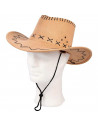 Tradineur - Sombrero vaquero color marrón claro - Fabricación 100% en poliéster - para jóvenes y adultos para carnaval, hallowee