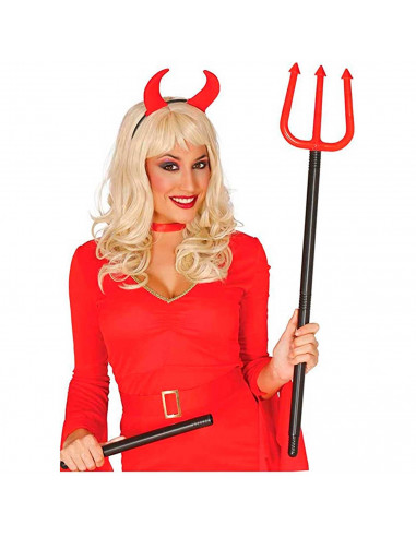 Tradineur - Tridente demoniaco color negro y rojo para jóvenes y adulto, complementos para carnaval, halloween y celebraciones.
