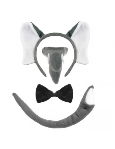 Tradineur - Set 3 piezas de disfraz de elefante de color gris, complemento para carnaval, halloween y celebraciones. Tamaño orej