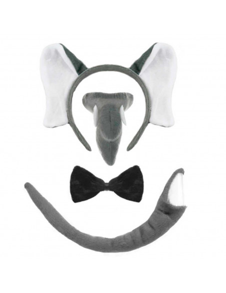 Tradineur - Set 3 piezas de disfraz de elefante de color gris, complemento para carnaval, halloween y celebraciones. Tamaño orej Tradineur - Set 3 piezas de disfraz de elefante de color gris, complemento para carnaval, halloween y celebraciones. Tamaño orej