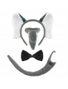 Tradineur - Set 3 piezas de disfraz de elefante de color gris, complemento para carnaval, halloween y celebraciones. Tamaño orej