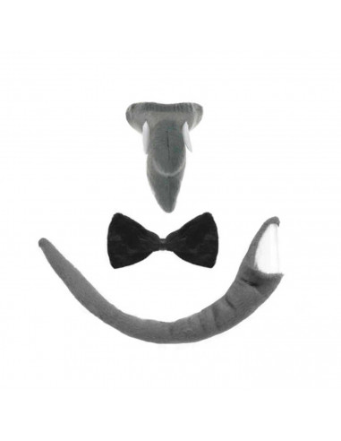 Tradineur - Set 3 piezas de disfraz de elefante de color gris, complemento para carnaval, halloween y celebraciones. Tamaño orej
