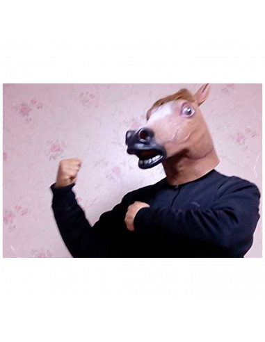 Tradineur - Máscara de caballo - Fabricado en Látex -  Complemento para disfraces de Halloween, carnaval - 30 x 41 x 14 cm