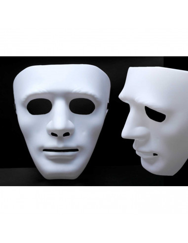 Tradineur - Máscara de cara blanca - Fabricado en plástico -  Complemento para disfraces de Halloween, carnaval - 17 x 17,5 x 8