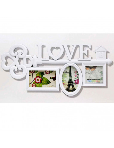 Marco para 3 fotos de pared múltiple 27 x 57.5 x 2 cm decoración del hogar love.Multimarco portafotos color blanco