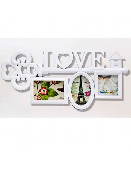 Marco para 3 fotos de pared múltiple 27 x 57.5 x 2 cm decoración del hogar love.Multimarco portafotos color blanco