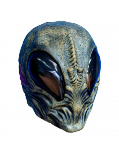 Tradineur - Máscara de alien color verde - Fabricado en Látex - Complemento para disfraces de Halloween, carnaval - 28 x 25 x 32