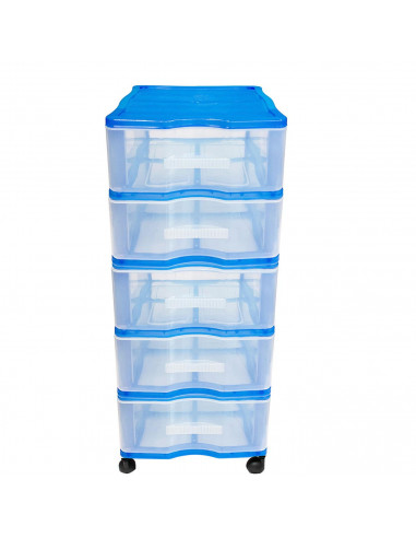Cajonera de 5 cajones, de color azul, wagon con ruedas 83,1 x 37 x 39,3 cm.  Contenedor de plástico para folios especial para of