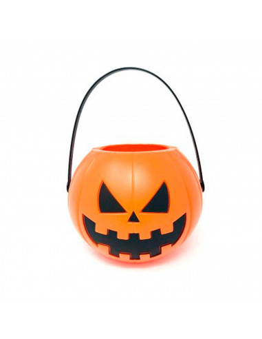 Tradineur - Cesta con asa para recoger caramelos - Fabricado en plástico - Diseño de calabaza - Halloween, cubo, recipiente para