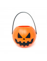Tradineur - Cesta con asa para recoger caramelos - Fabricado en plástico - Diseño de calabaza - Halloween, cubo, recipiente para