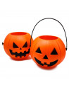 Tradineur - Cesta con asa para recoger caramelos - Fabricado en plástico - Diseño de calabaza - Halloween, cubo, recipiente para