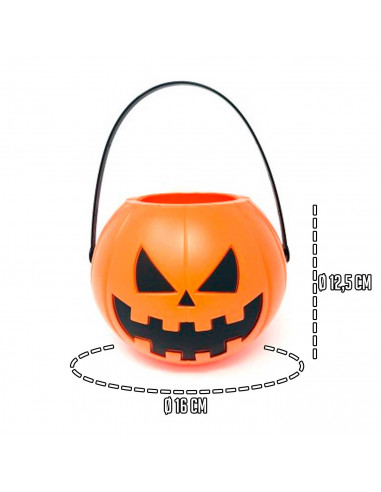 Tradineur - Cesta con asa para recoger caramelos - Fabricado en plástico - Diseño de calabaza - Halloween, cubo, recipiente para