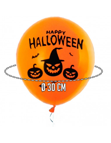 Tradineur - Pack de 10 globos - "Happy Halloween" - 30 cm al inflar - Ideal como decoración de tu hogar y celebrar de halloween.