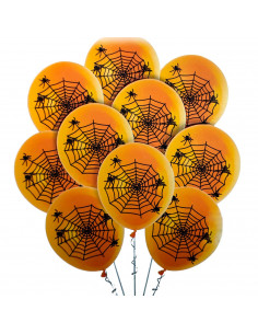 Tradineur - Pack de 10 globos - Diseño Telaraña - 30 cm al inflar - Ideal como decoración de tu hogar y celebrar de halloween.