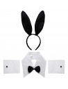 Tradineur - Set 3 piezas de disfraz de conejita - Color blanco y negro, complemento para carnaval, halloween y celebraciones. -