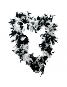 Tradineur - Boa de plumas de color blanco y negro - Fabricado en poliéster - complemento para carnaval, halloween, fiestas, cele