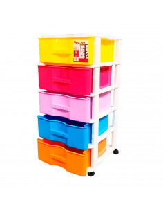 Cajonera de color surtido, con 5 cajones, wagon con ruedas 83,1 x 37 x 39,3 cm.  Contenedor de plástico para folios especial par