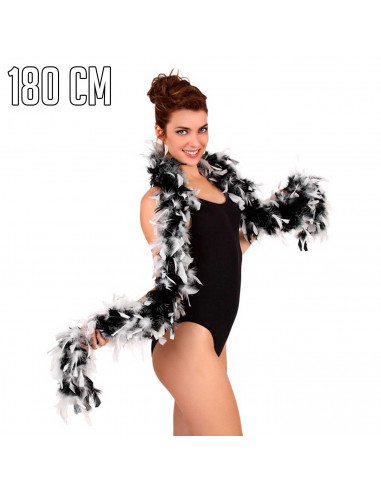 Tradineur - Boa de plumas de color blanco y negro - Fabricado en poliéster - complemento para carnaval, halloween, fiestas, cele