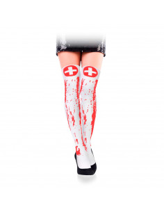 Tradineur - Medias de enfermera con sangre - accesorios de disfraces para carnaval, halloween, cosplay, fiesta, talla única, adu