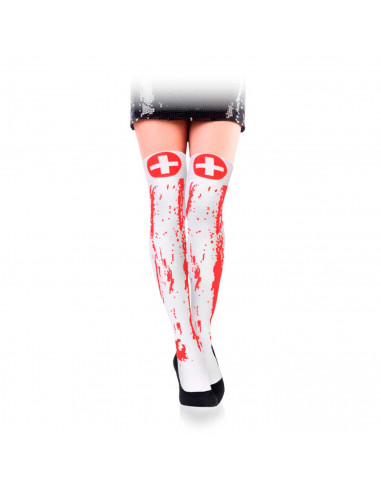 Tradineur - Medias de enfermera con sangre - accesorios de disfraces para carnaval, halloween, cosplay, fiesta, talla única, adu