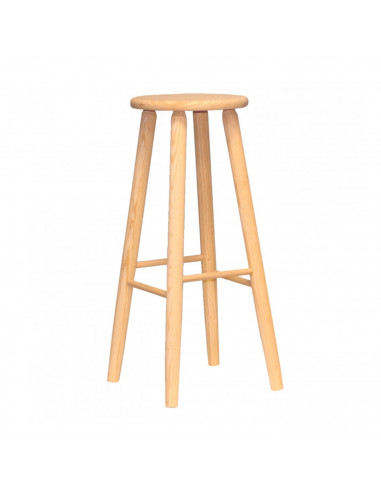 Banqueta redonda, taburete redondo de madera con reposapiés, 70 x 27.5 x 30.7 cm