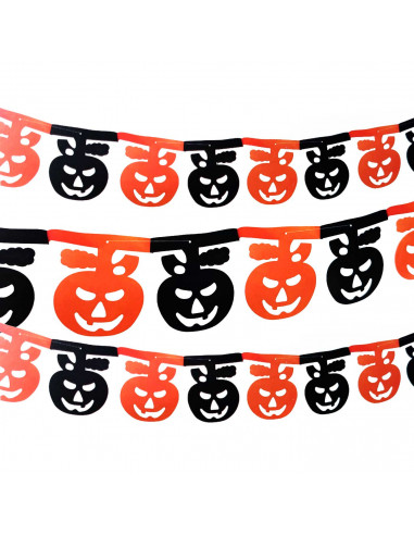 Tradineur - Guirnalda de calabaza sonriente de Halloween - Diseño clásico - Decoración y accesorio para Halloween - Color naranj