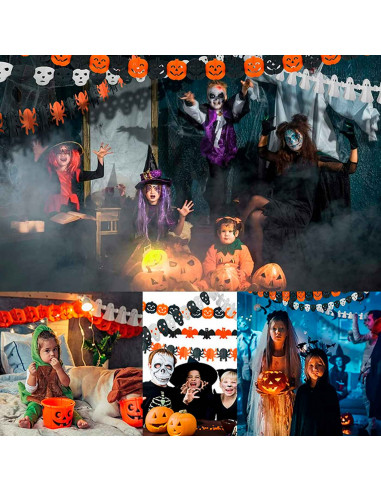 Tradineur - Guirnalda de calabaza sonriente de Halloween - Diseño clásico - Decoración y accesorio para Halloween - Color naranj