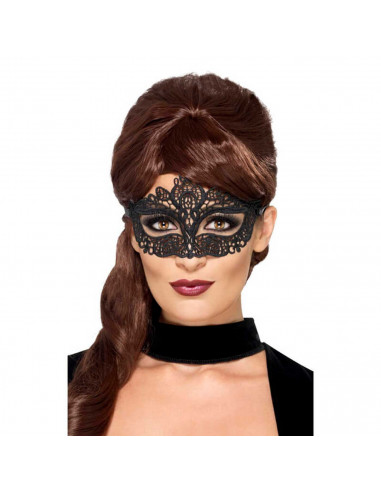 Tradineur - Antifaz con encaje de diablo - Complemento para carnaval, Halloween y celebraciones. - Color Negro - 13 x 20 cm