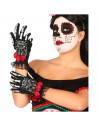 Tradineur - Guantes cortos con diseño de calavera mexicana- Fabricación 100% poliéster - Complementos de disfraz, carnaval, hall