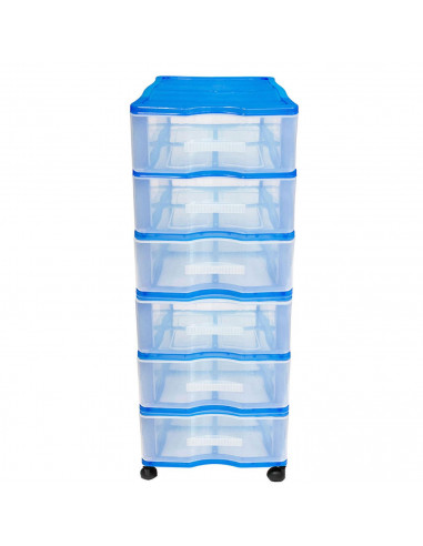 Cajonera wagon,color azul, con 6 cajones, con ruedas, de 98.5 x 36.5 x 38 cm. Contenedor de plástico para folios especial para o