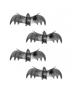 Tradineur - Pack de murciélagos para Halloween - 4 Unidades - Gran diseño - Decoración y accesorio para Halloween - Color Negro